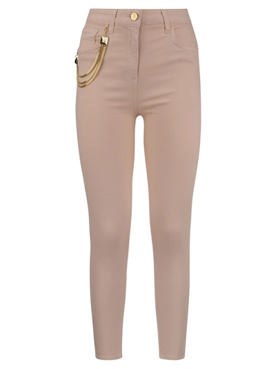 Elisabetta Franchi Skinny Jeans With Chain And Stud Charm In Nude