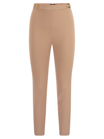 Elisabetta Franchi Nude Trousers With Logo In Pink
