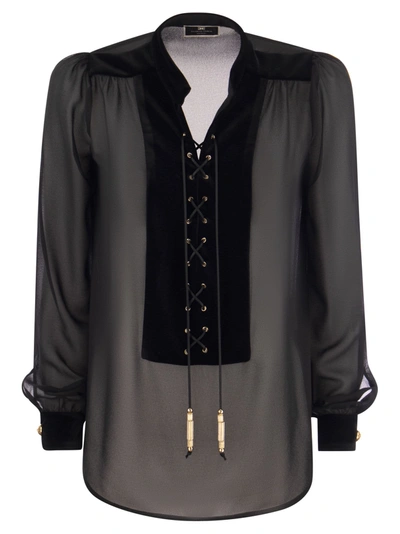 Elisabetta Franchi Viscose Shirt With Velvet Plastron In Black