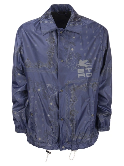 Etro Paisley Nylon Jacket With Zipper In Blue