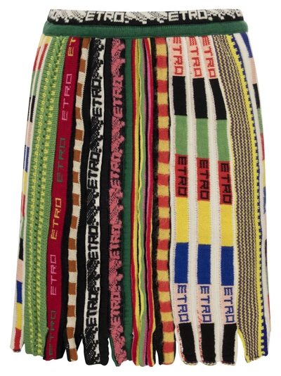 Etro Jacqaurd-knit Wool-blend Mini Skirt In Multicolor