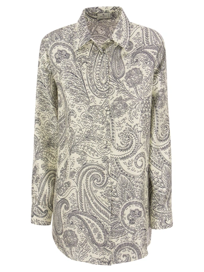 Etro Silk Shirt With Paisley Print In White