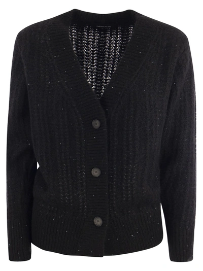 Fabiana Filippi Ribbed Knit Cardigan In Black