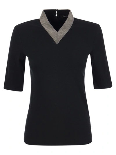 Fabiana Filippi T-shirt With Luxury Neckline In Black