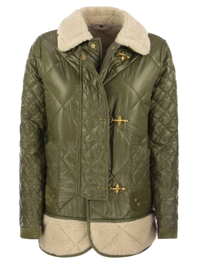 Fay Quilted And Shearling Mix 3 Hooks Jacket In Green