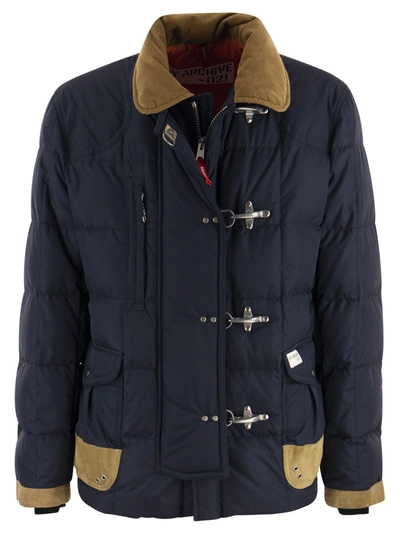 Fay 4 Jackets - Padded Coat With Velvet Collar In Navy Blue