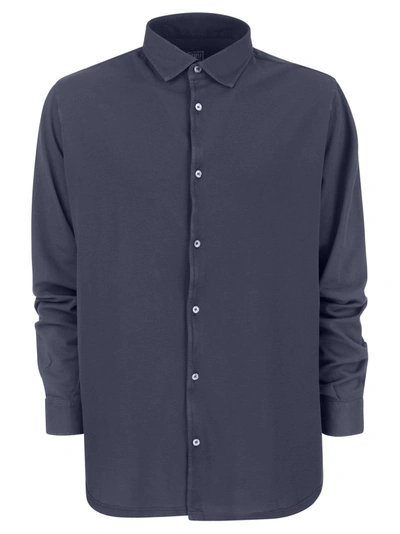 Fedeli Cotton Pique Shirt In Blue