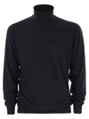 Fedeli Man Navy Blue Turtleneck Cashmere And Silk Pullover