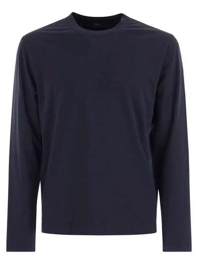 Fedeli Extreme Crew Neck T Shirt With Long Sleeves In Blue