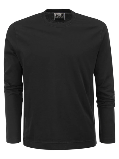 Fedeli Long-sleeved Organic Cotton T-shirt In Black