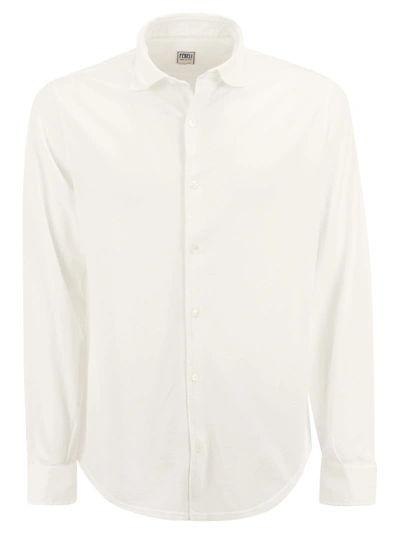 Fedeli Classic Long-sleeved Cotton Shirt With Structured Collar In Neutral