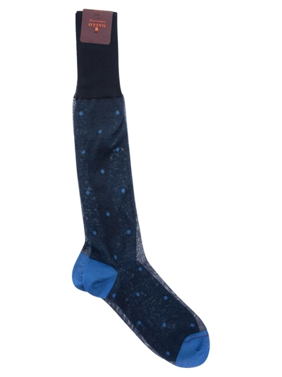 Gallo Polka Dot Cotton Long Socks In Blue