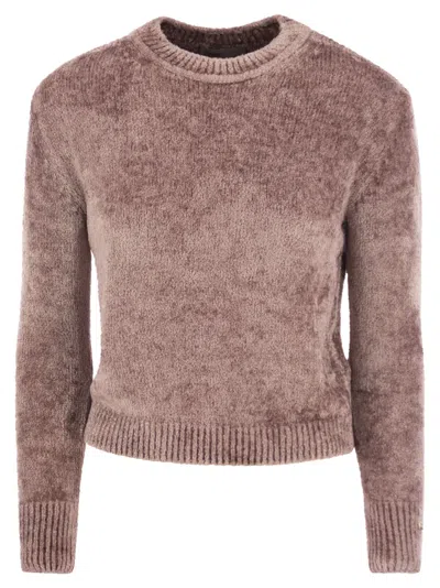 Herno Resort Pullover In Chenille Knit In Lilac