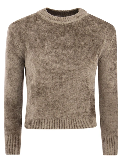 Herno Resort Pullover In Chenille Knit In Hazelnut