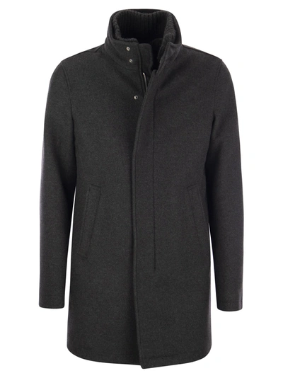 Herno Wool-blend Medium Coat In Dark Grey