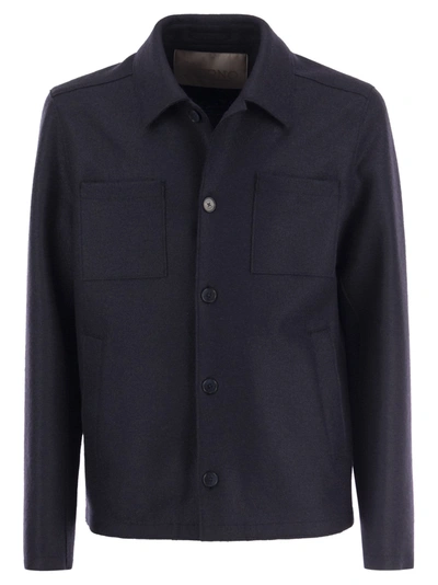 Herno Wool Shirt Coat In Blue