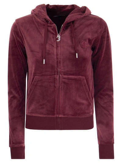 Juicy Couture Cotton Velvet Hoodie In Bordeaux