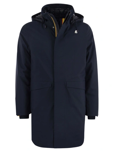 K-way Thomal Bonded Padded - Long Padded Jacket With Hood In Blue