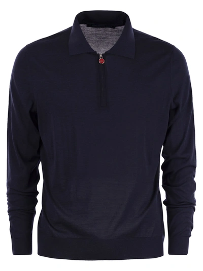 Kiton Long-sleeved Wool Polo Shirt In Black