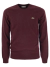 Lacoste Crew-neck Pullover In Wool Blend In Bordeaux Bzd
