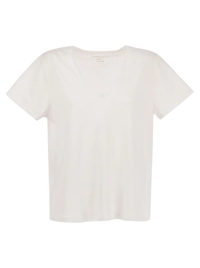 MAJESTIC MAJESTIC CREW NECK T SHIRT IN LINEN AND SHORT SLEEVE