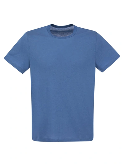 Majestic Linen Crew-neck T-shirt In Light Blue