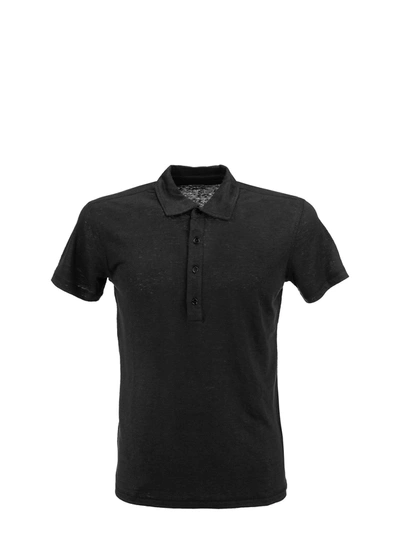 Majestic Linen Polo Shirt With Short Sleeves In Dark Blue