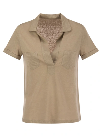 Majestic Short-sleeved Linen Polo Shirt In Sand