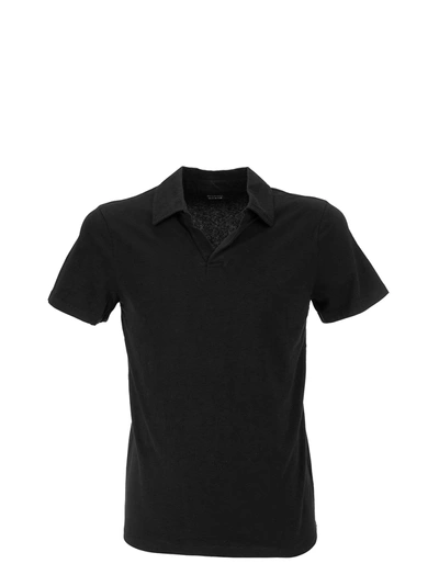 Majestic V-neck Short-sleeved Polo Shirt In Black