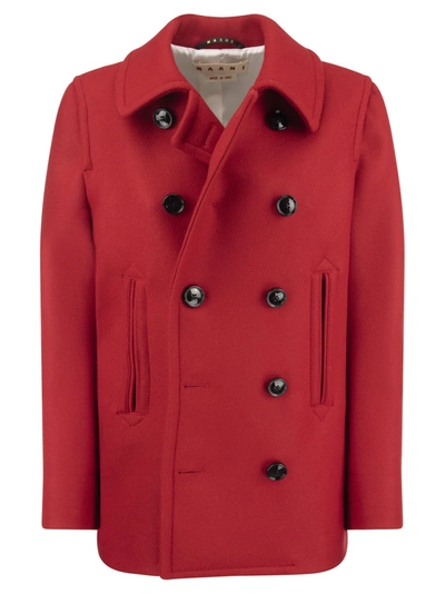 Marni Double-breasted Wool Coat In Red