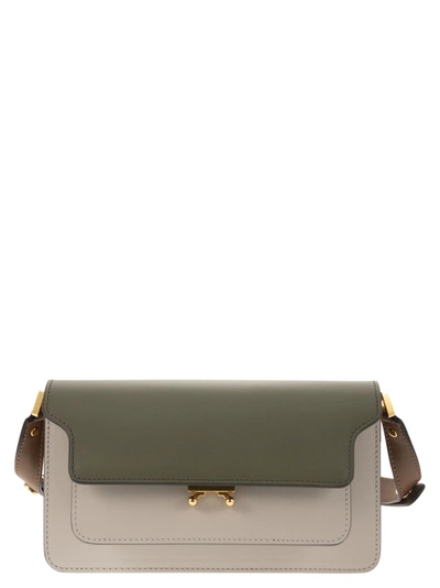 Marni Trunk Leather Bag In Stone/green/brown