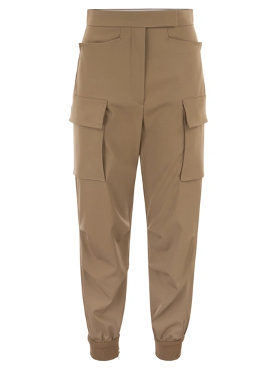 Max Mara Tskirt - Wool Gabardine Cargo Trousers In Brown