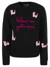 Mc2 Saint Barth Woman Crewneck Soft Sweater With Cats Crochet Patch And Volevo Un Gatto Nero Embroidery