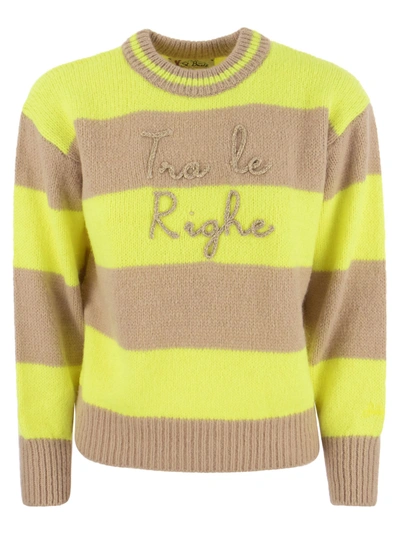 Mc2 Saint Barth Brushed Crew-neck Jumper With Lettering In Beige/yellow