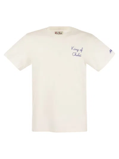 Mc2 Saint Barth Cotton T Shirt With King Of Chalet Print In Neutral
