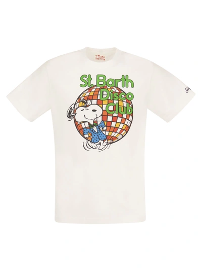 Mc2 Saint Barth Man Cotton T-shirt With St. Barth Disco Club And Snoopy Print Snoopy - Peanuts Special Edition In White