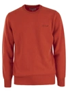 Mc2 Saint Barth Man Crewneck Orange Sweater With St. Barth Embroidery
