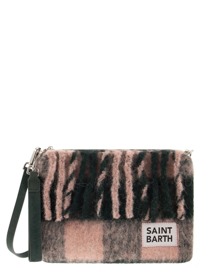 Mc2 Saint Barth Fringe Clutch Bag With Shoulder Strap In Pink/green