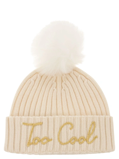 Mc2 Saint Barth Hat With Pompom And Embroidery In Cream