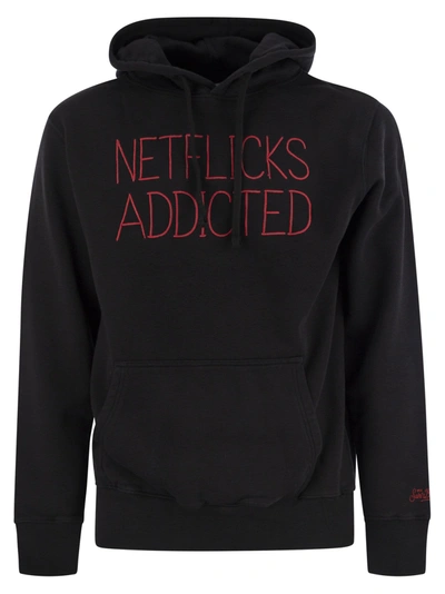 Mc2 Saint Barth Hoodie With Embroidered Lettering In Black