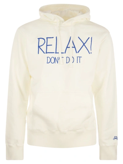 Mc2 Saint Barth Man White Hoodie With Relax Dont Do It Embroidery