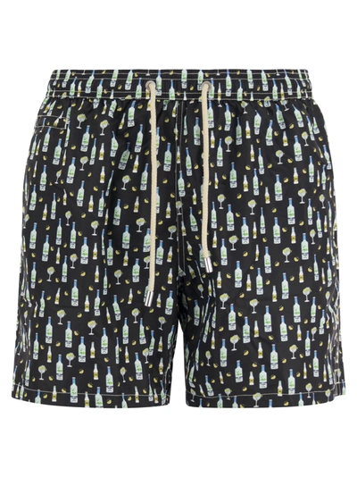 Mc2 Saint Barth Lightweight Fabric Swim Boxer Shorts With Print In Black