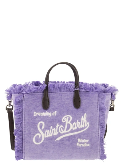 Mc2 Saint Barth Velvet Mini Vanity Fringed Bag In Purple