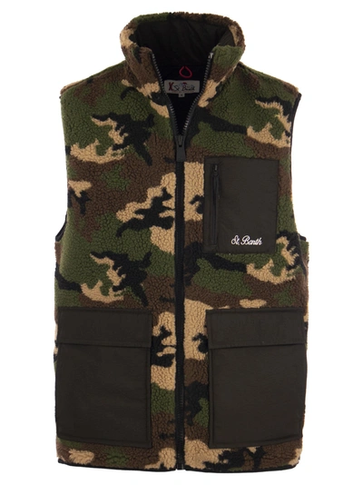 Mc2 Saint Barth Sherpa Waistcoat With Patch Pockets In Military Green
