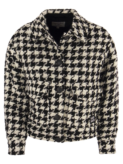 Mc2 Saint Barth Woman Cropped Overshirt With Pied De Poul Print In Multi