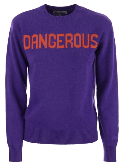 Mc2 Saint Barth Wool And Cashmere Blend Jumper With Dangerous Embroidery In Purple