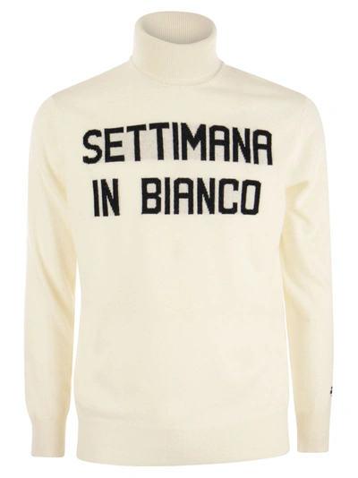 Mc2 Saint Barth Wool And Cashmere Blend Turtleneck Jumper Settimana In Bianco In White