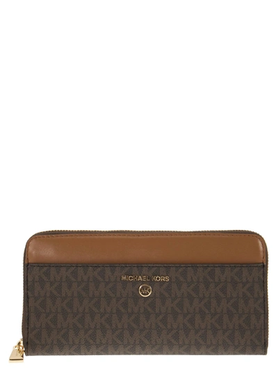 Michael Kors Continental Wallet With Printed Canvas In Brown