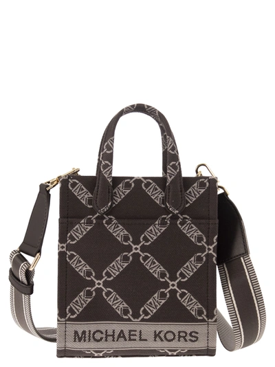 Michael Kors Empire Jacquard Logo Shopper Bag Xs In Marron