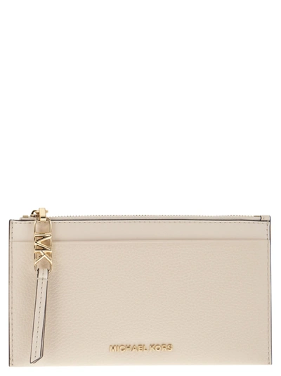 Michael Kors Large Credit Card Holder In Grained Leather In Cream